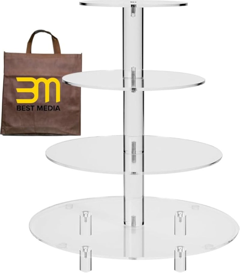 حامل كيك دائري من الأكريليك من بيست ميديا، قطعة واحدة، 4 طبقات، بقاعدة ثابتة، ارتفاع 35 سم، مثالي لعرض الكيك، الكب كيك، الفاكهة، الحلوى، حفلات استقبال المولود، حفلات الزفاف، وديكور المنزل